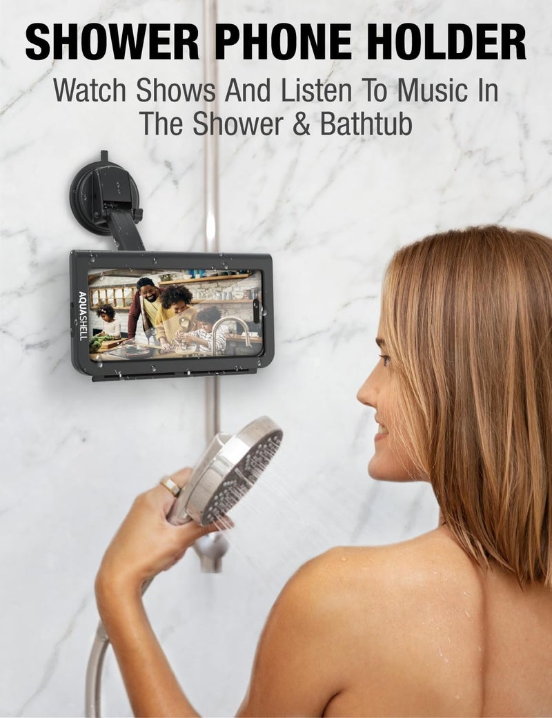 Aquashell Shower Phone Holder Waterproof - Retractable Rotatable Reusable Adjustable Suction Cup Stand Anti Fog Water Proof Phone Case for Bathroom Wall Phone Mount Shower Accessories for 4-7" Phones - Image 2